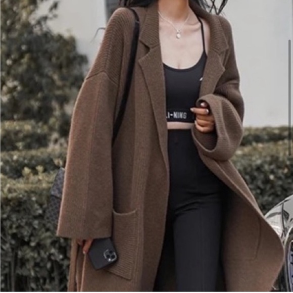 Chunky Over The Knee Rib Brown Cardigan Coat Pockets Belted Maxi Long Duster - Picture 5 of 13